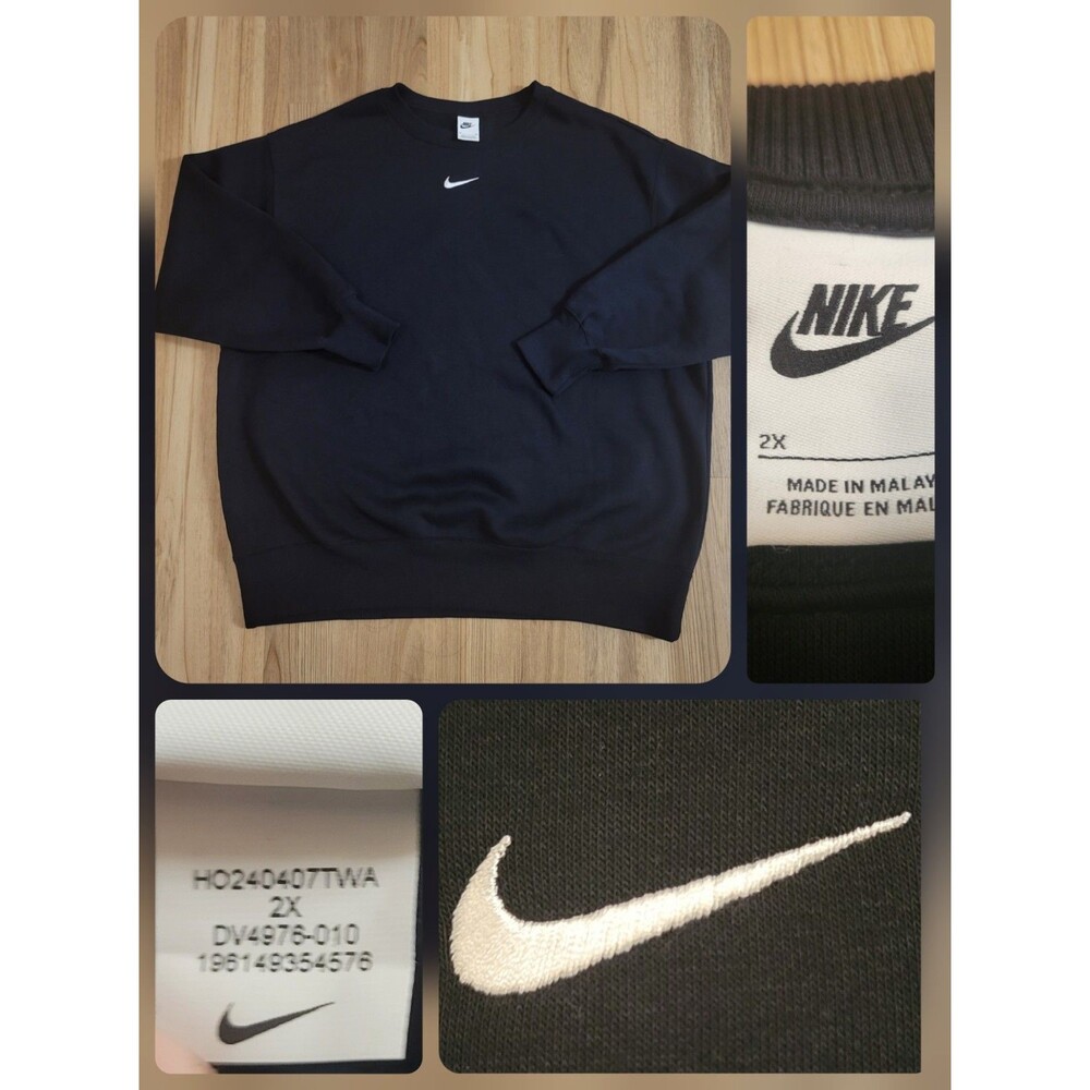 Nike Solo Center Swoosh Terry Fleece Black Crew Neck 2x Men's Style DV4976-010